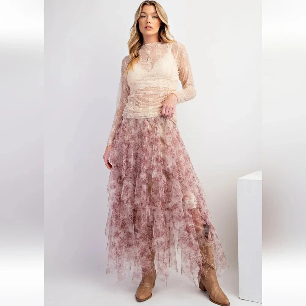 New Easel Floral Mesh Ballerina Skirt - Picture 3 of 6